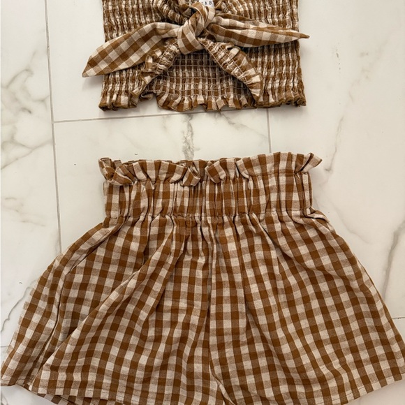 Anthropologie Brown White Gingham Set Top and Shorts - Picture 4 of 4